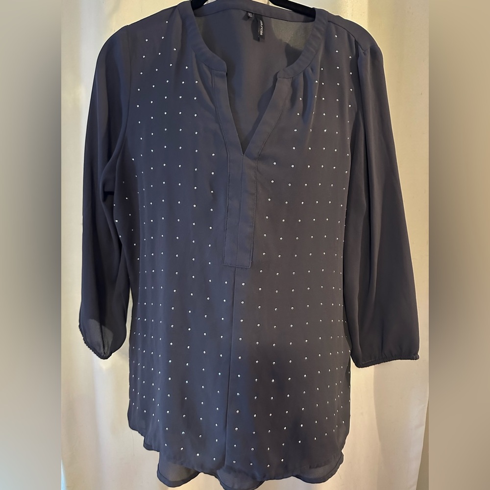 Maurices gray v-neck blouse with rhinestone detail
